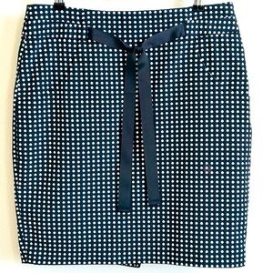 The Limited Women's 6 Navy Blue & White Polka Dot Pencil Skirt Front Bow Tie